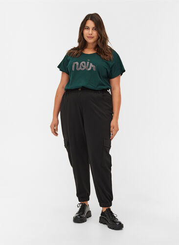 Loose trousers with elasticated trim and pockets, Black, Model image number 0