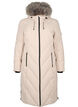 Long winter coat with hook fastenings and a faux fur collar, Beige, Packshot image number 0