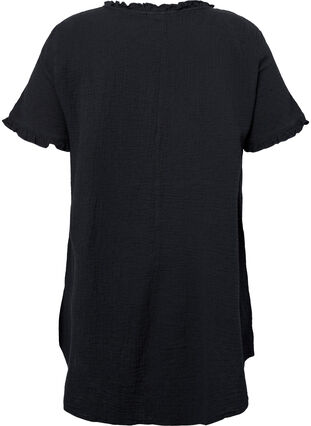 Short-sleeved cotton tunic with ruffles, Black, Packshot image number 1