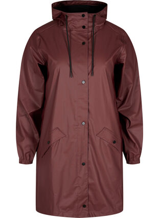 Rain jacket with hood and button fastening, Bitter Chocolate, Packshot image number 0