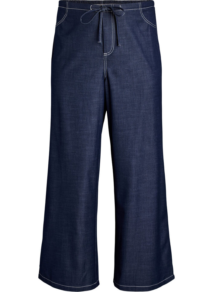 Denim-look trousers with contrast stitching, Blue, Packshot image number 0