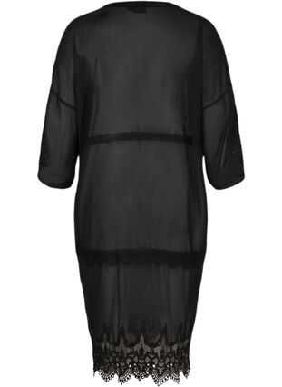 Long Kimono with 3/4 Sleeves and Embroidery, Black, Packshot image number 1