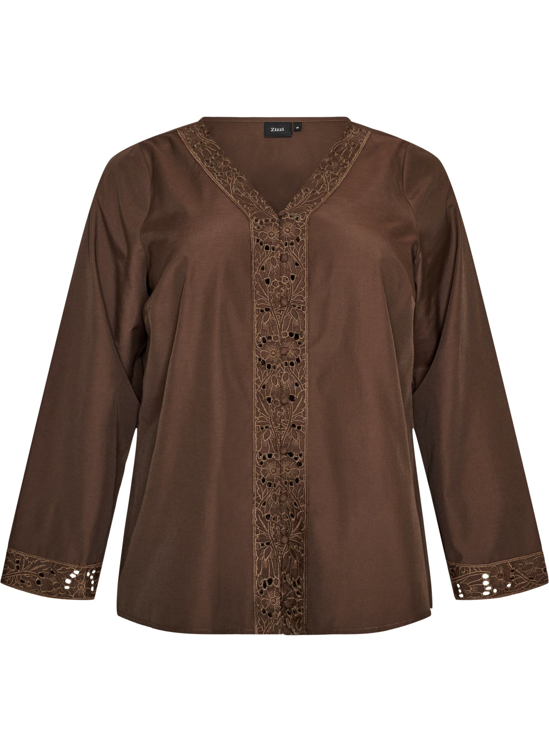 ZizzifashionShirt blouse with broderie anglaise, Brown, Packshot image number 0