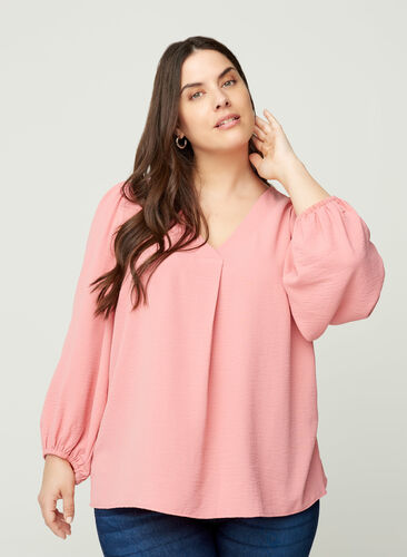Blouse with puff sleeves, Brandied Apricot, Model image number 0