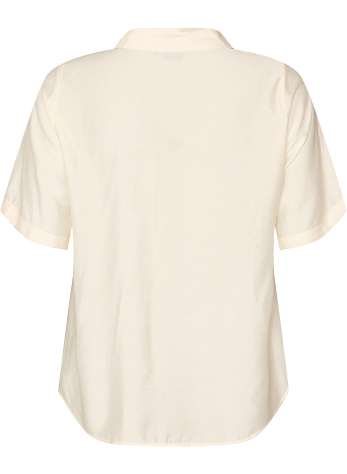 Shirt blouse with elbow-length sleeves and floral details, Beige, Packshot image number 1