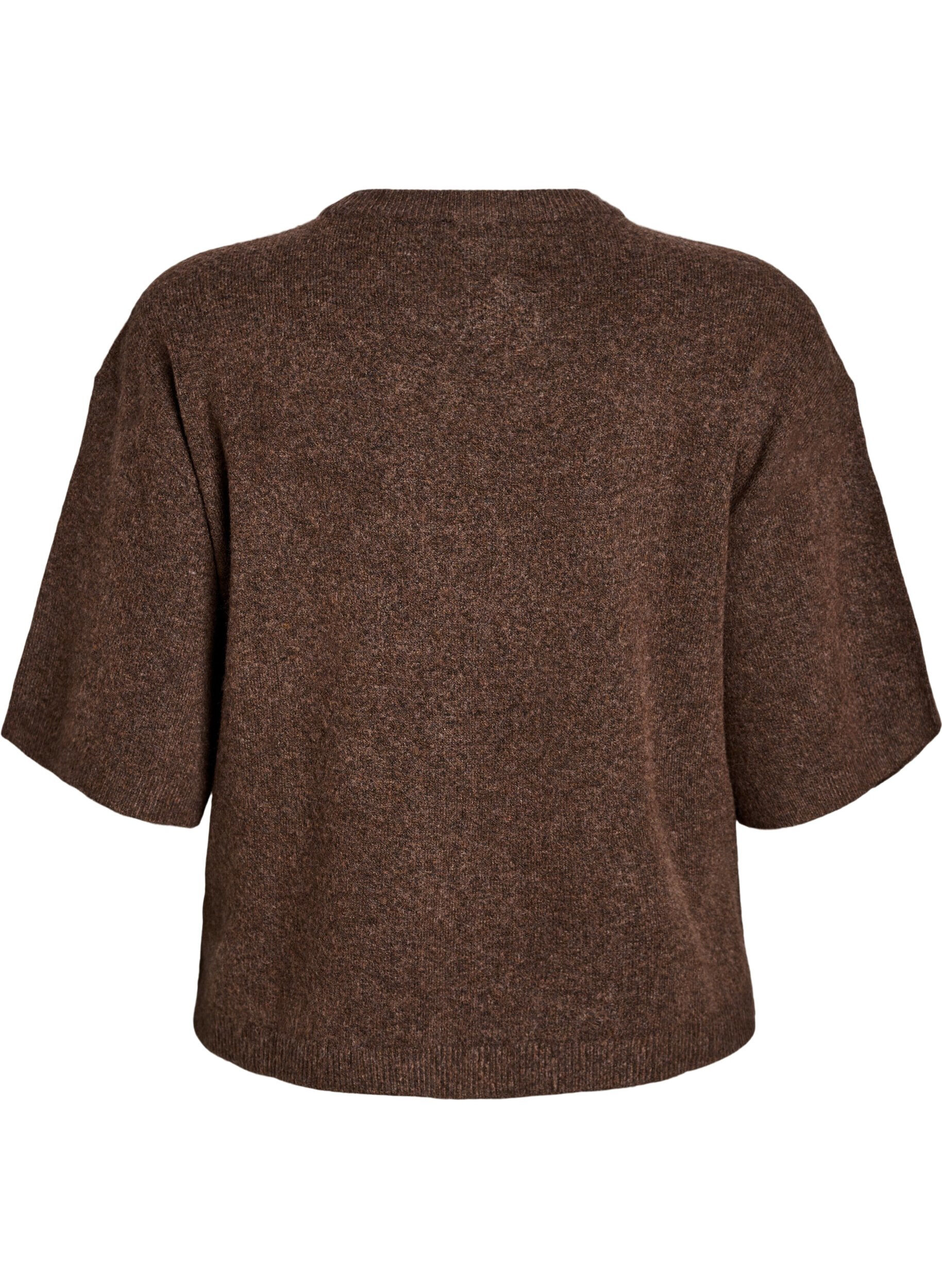 Zizzifashion Loose knitted blouse with short sleeves, Brown, Packshot image number 1