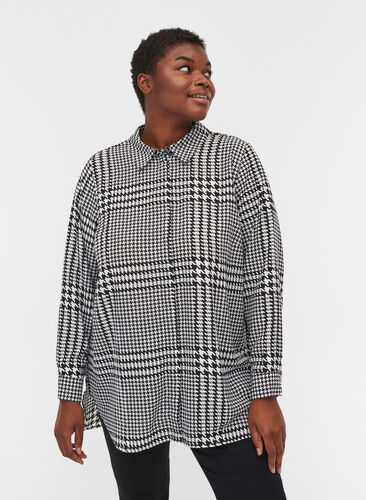 Checked long-sleeved shirt, Black Check, Model image number 0