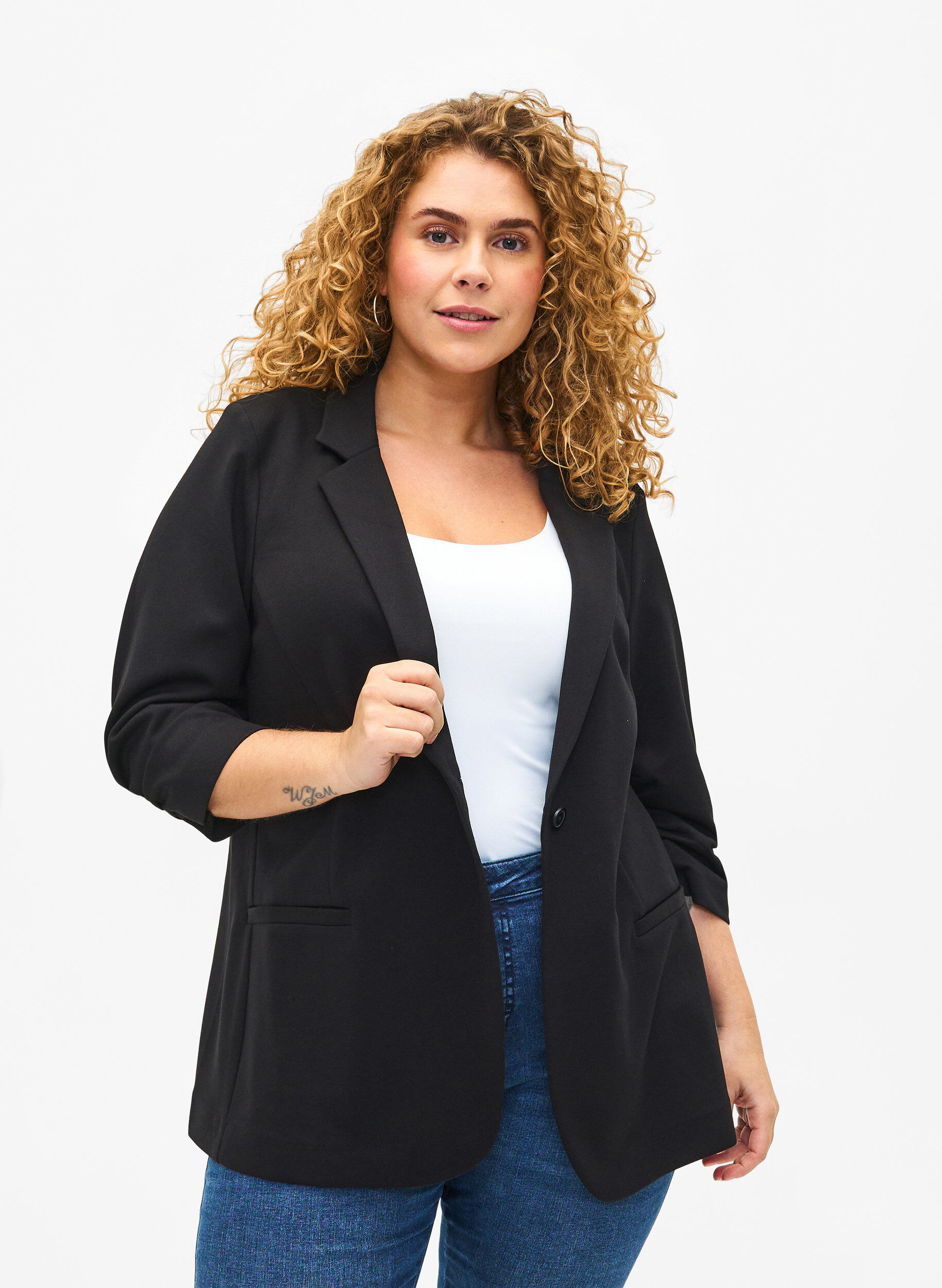 Zizzifashion Blazer with 3/4 sleeves, Black, Model image number 0
