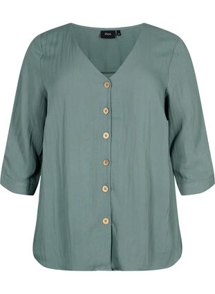 Viscose blouse with buttons and v-neck, Balsam Green, Packshot image number 0