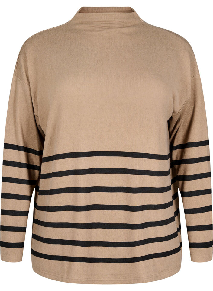 Blouse with a high neck and long sleeves, Beige, Packshot image number 0