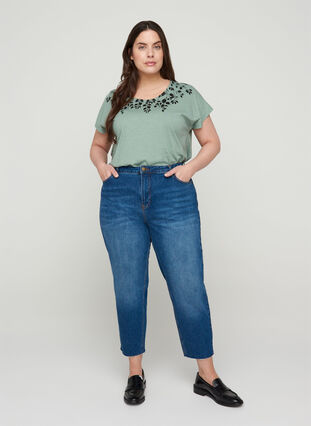 Cotton t-shirt with print details, Chinois Green LEAF, Model image number 2