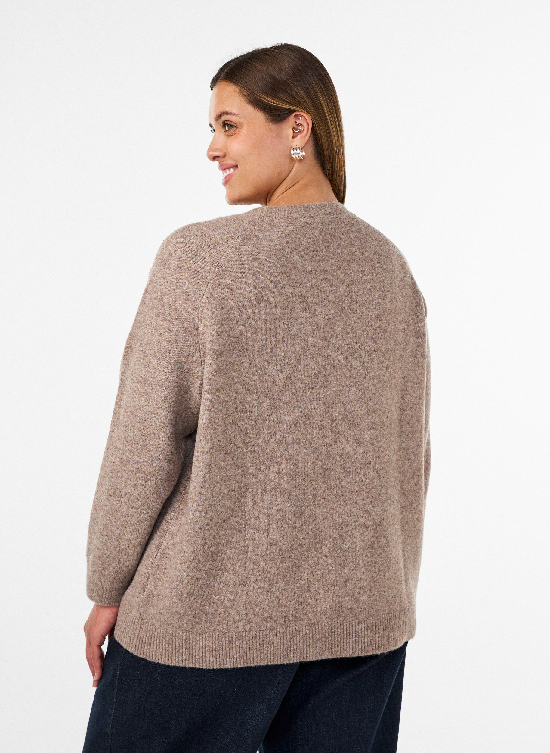 ZizzifashionKnitted blouse with rhinestones and studs, Beige, Model image number 2