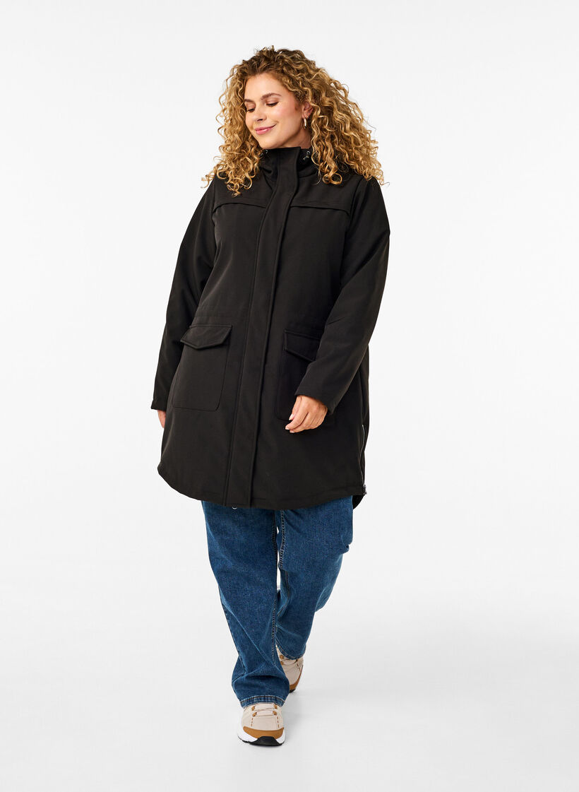 Water-repellent softshell jacket with quilted lining, Black, Model image number 1