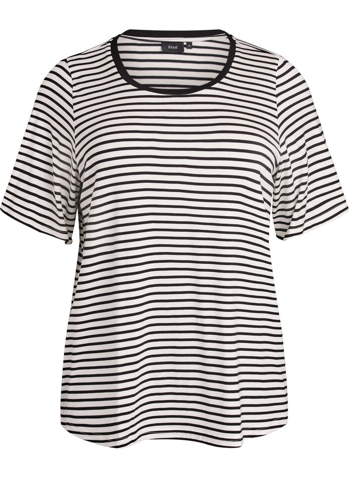 T-shirt with TENCEL™ Lyocell and stripes, White, Packshot image number 0