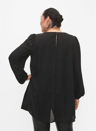 Long-sleeved tunic with rhinestones, Black, Model image number 1