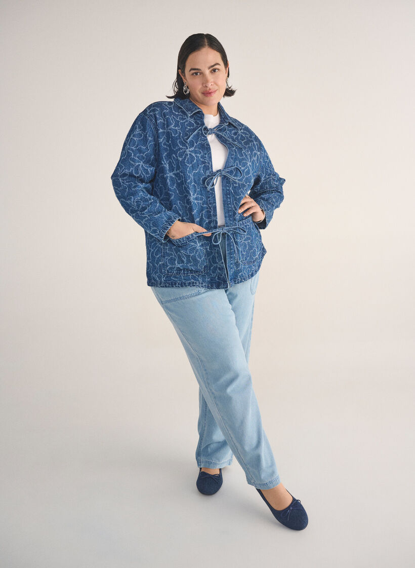 High-waisted jeans with tie belt, Light Blue, Image image number 0