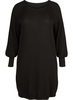 Knitted dress with balloon sleeves and lurex, Black w/ Lurex, Packshot image number 0