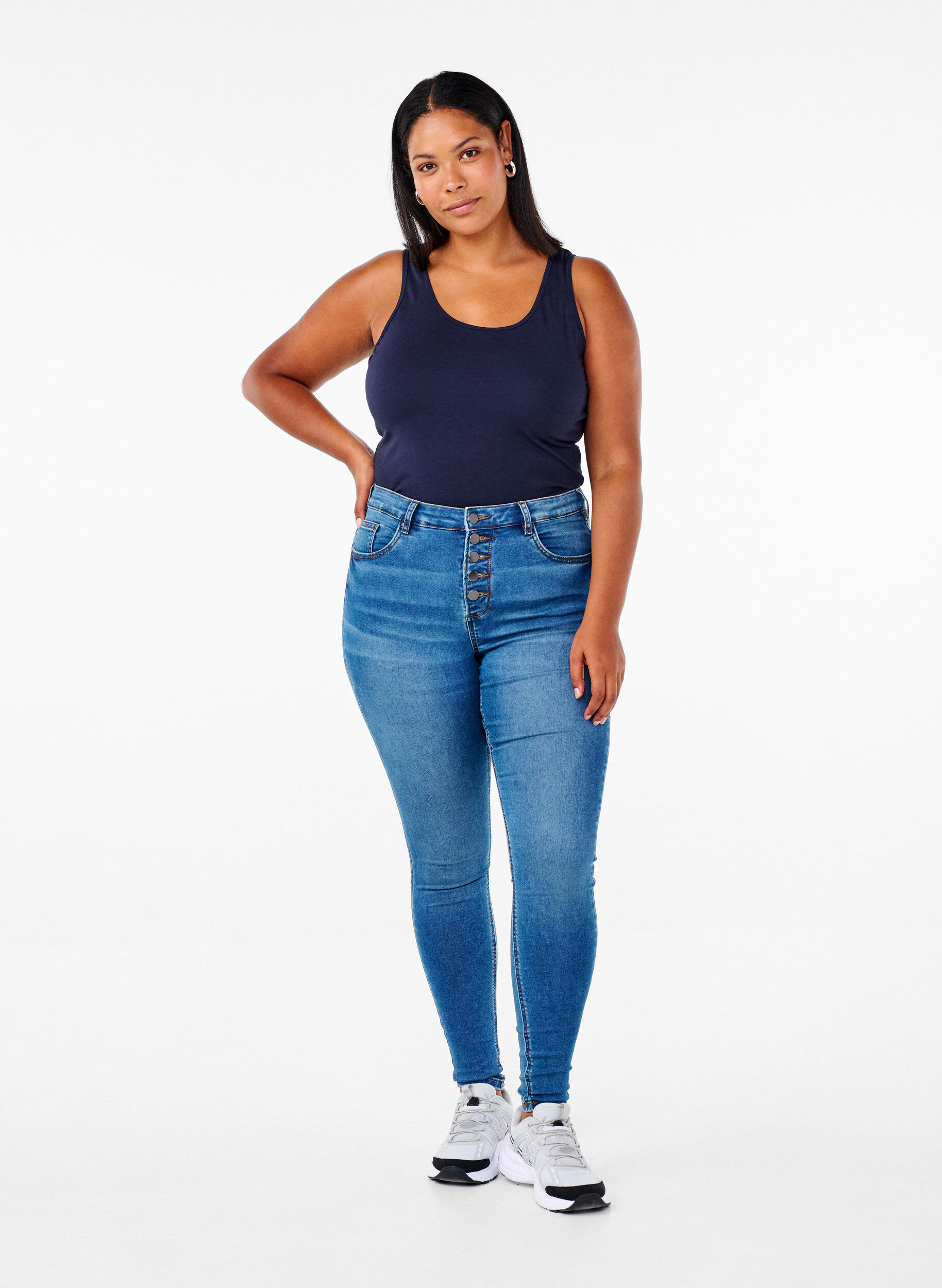 ZizzifashionSolid color basic top in cotton, Blue, Model image number 1