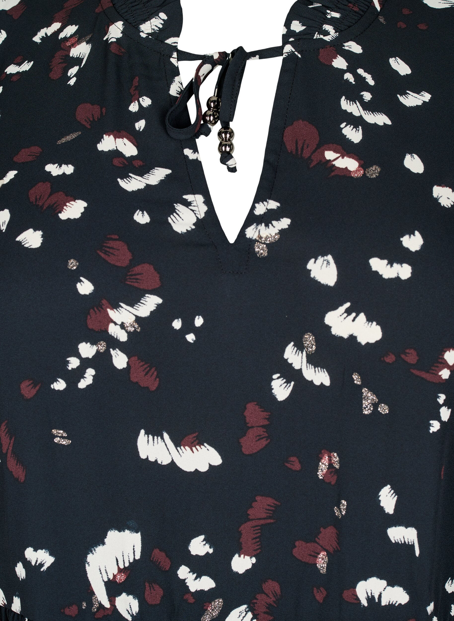 Zizzifashion Tunic with print and ruffled collar, Black AOP Print, Packshot image number 2