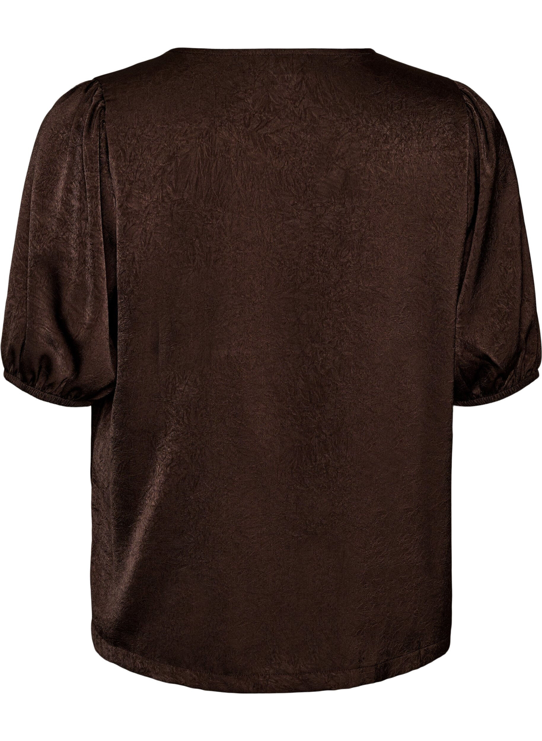 ZizzifashionSatin blouse with bows and elbow-length sleeves, Brown, Packshot image number 1