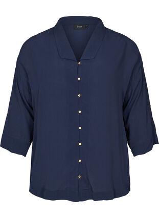 Viscose shirt with 3/4 sleeves, Navy Blazer, Packshot image number 0