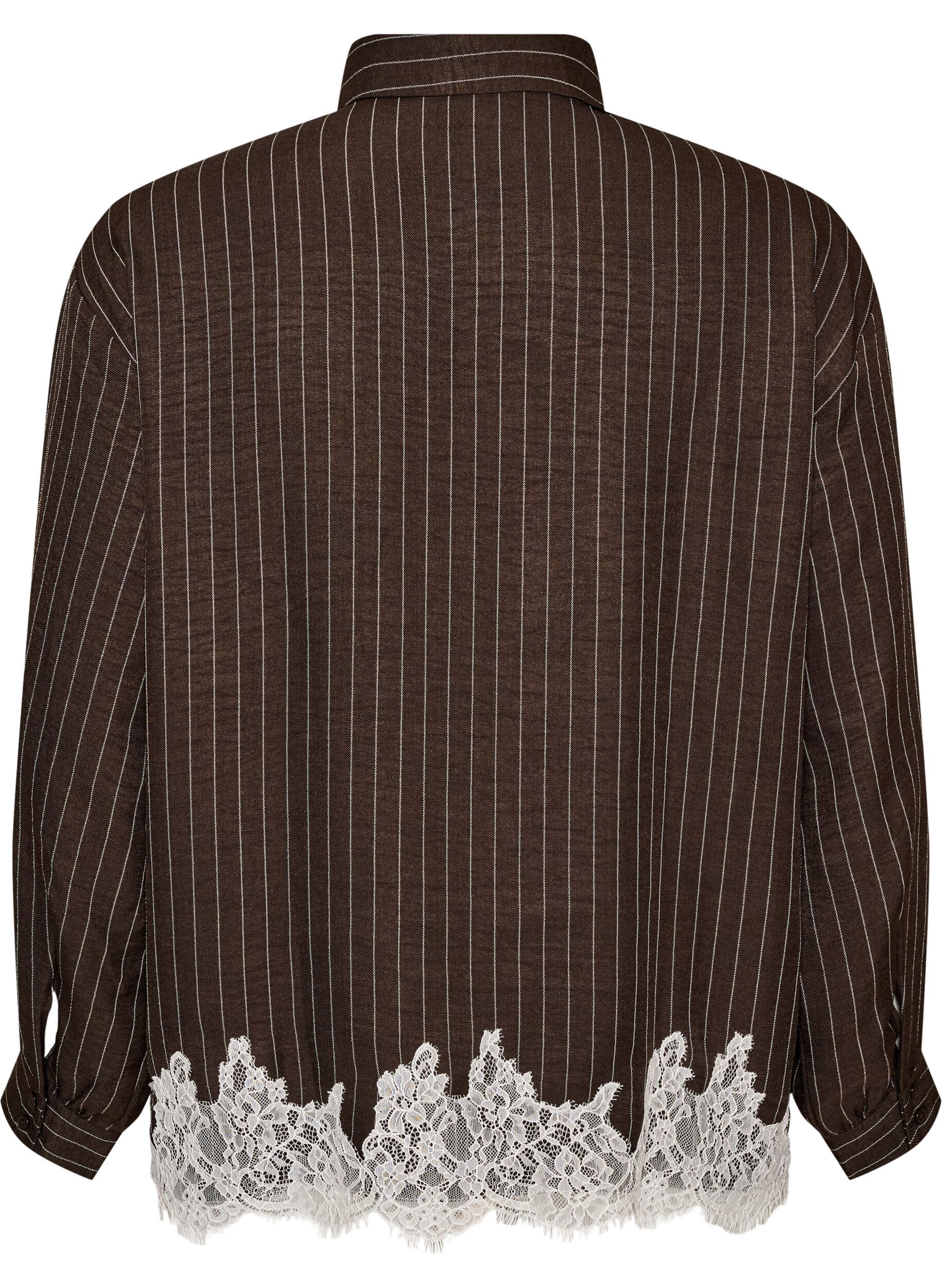 ZizzifashionPinstripe shirt with lace trim, Brown, Packshot image number 1