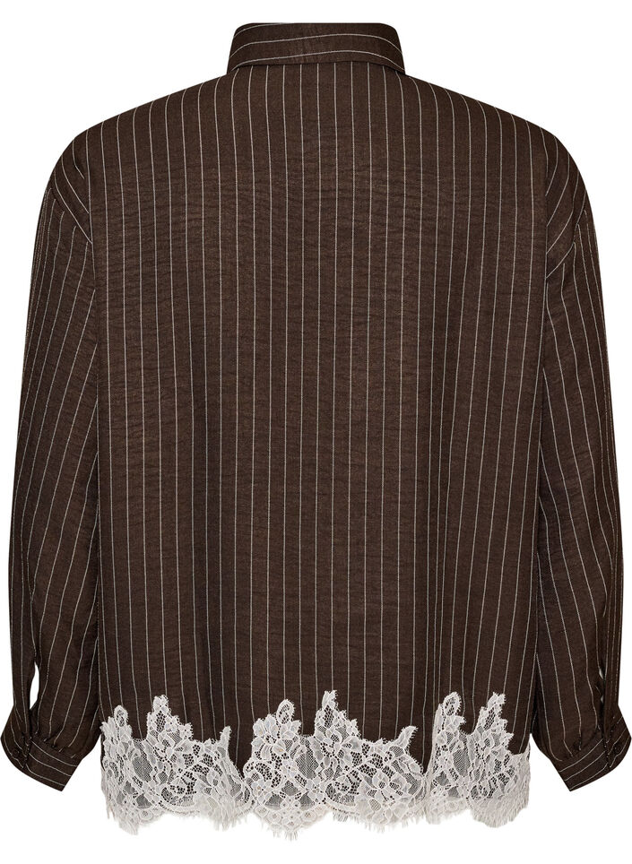 Pinstripe shirt with lace trim, Brown, Packshot image number 1
