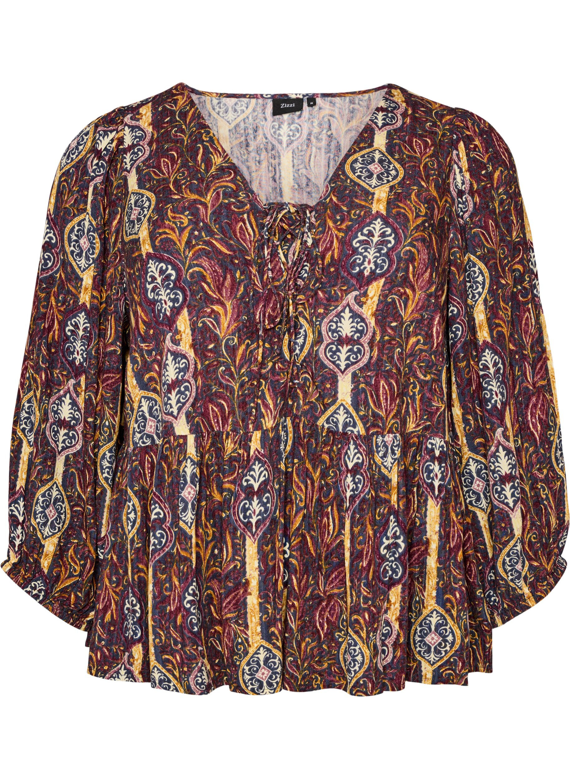 Blouse with paisley print and lace detail
