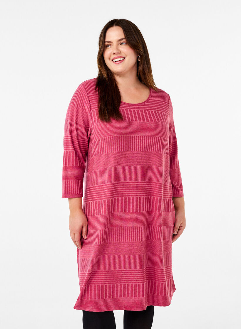 Dress with 3/4 sleeves and striped pattern, Malaga Mel., Model image number 0