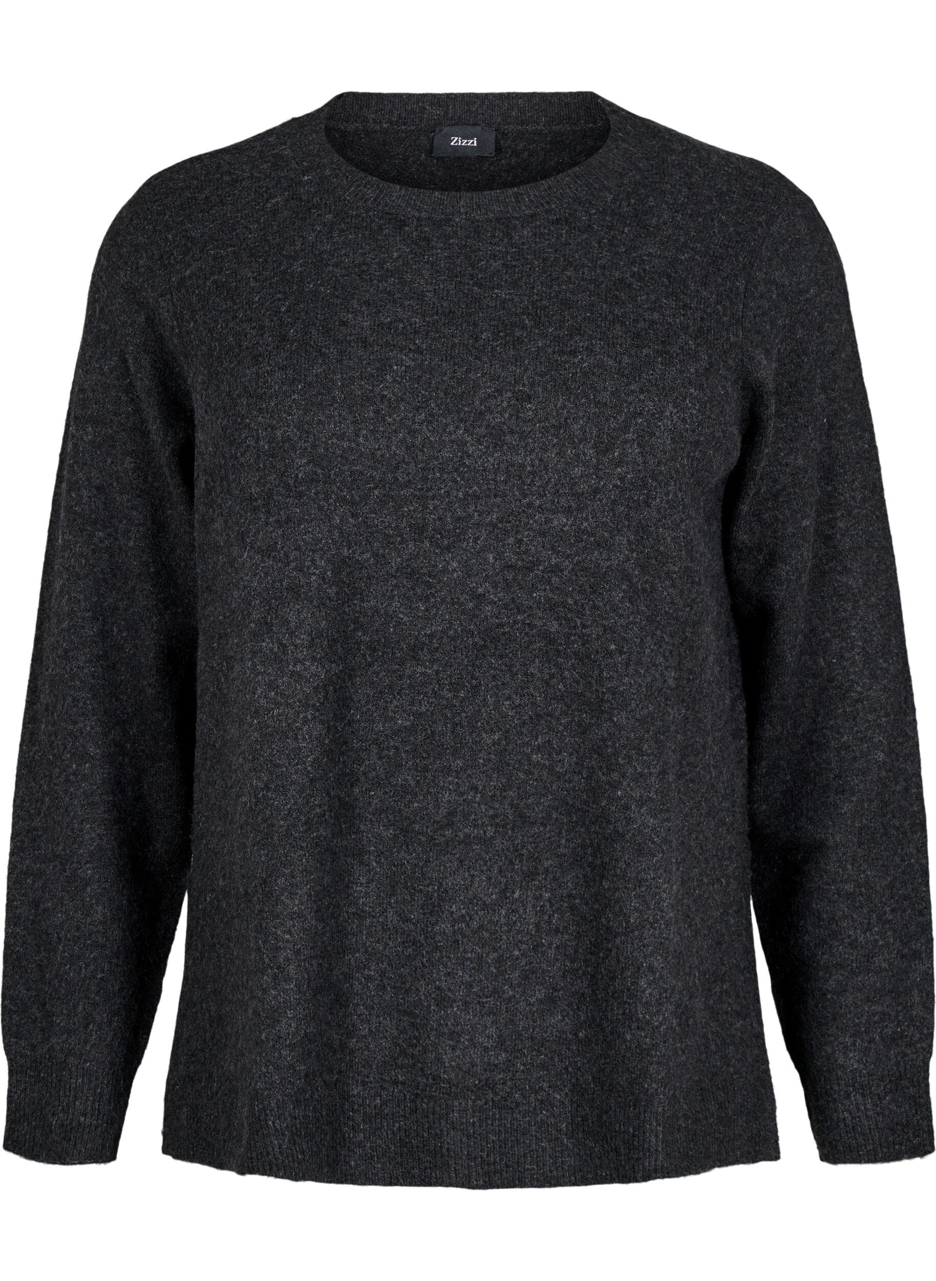 Zizzifashion Knitted top with wool and slits, Dark Grey Melange, Packshot image number 0
