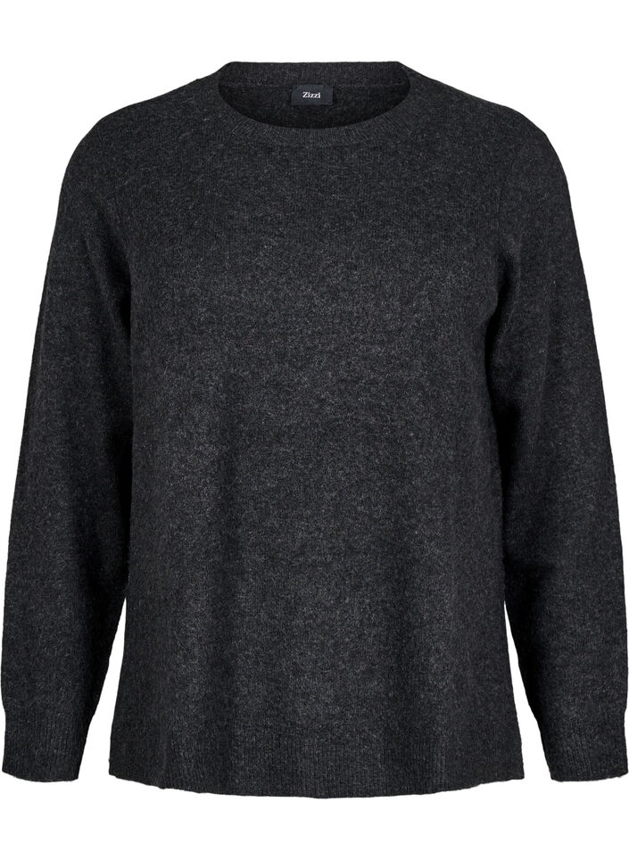 Knitted top with wool and slits, Dark Grey Melange, Packshot image number 0
