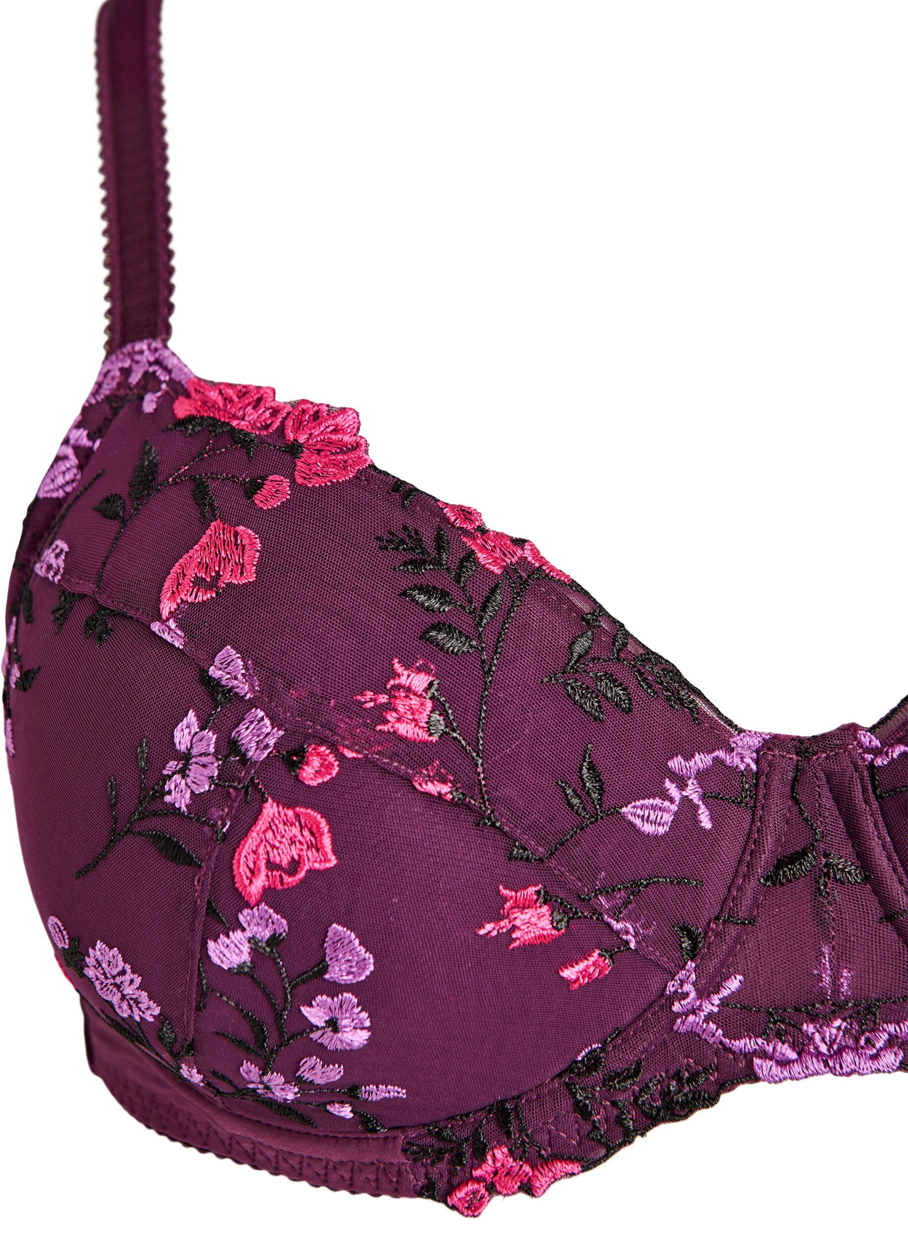 Zizzifashion Padded bra with floral embroidery, Purple, Packshot image number 2