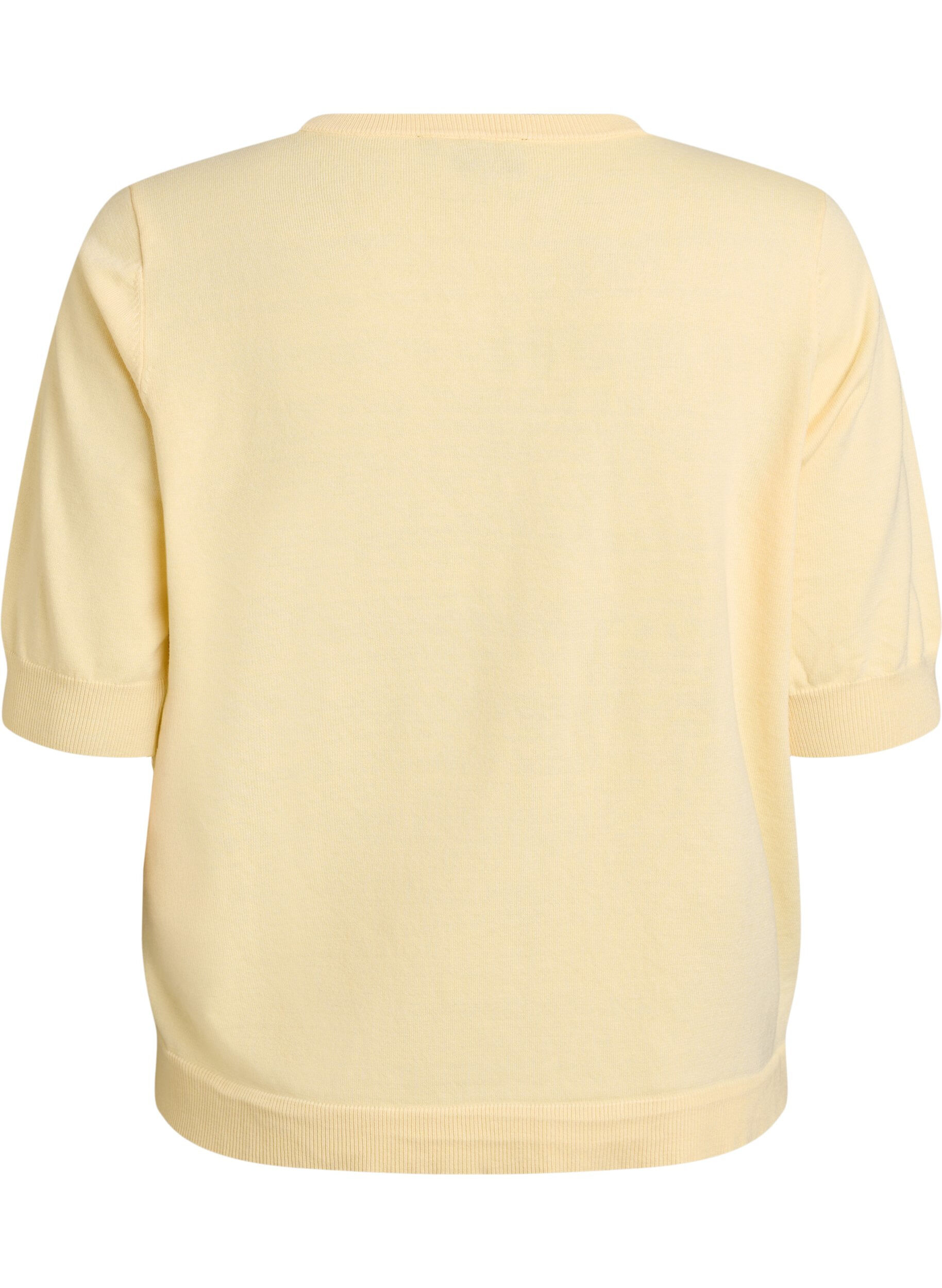 ZizzifashionFine-knit blouse with short sleeves, Yellow, Packshot image number 1