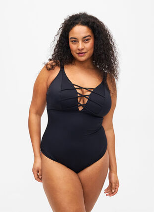 Swimsuit with string detail, Black, Model image number 0