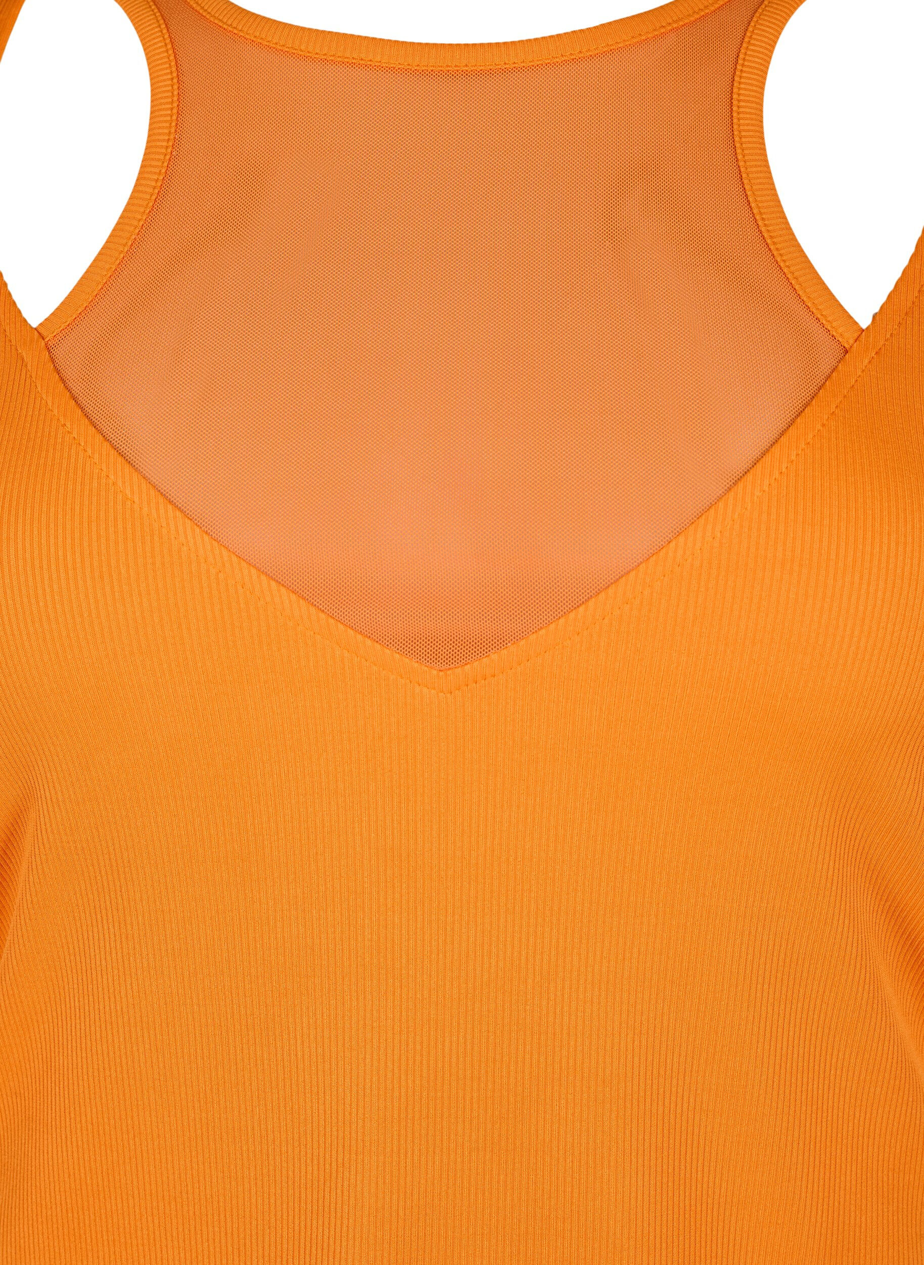 Zizzifashion Tight-fitting V-neck blouse with mesh detail, Vibrant Orange, Packshot image number 2