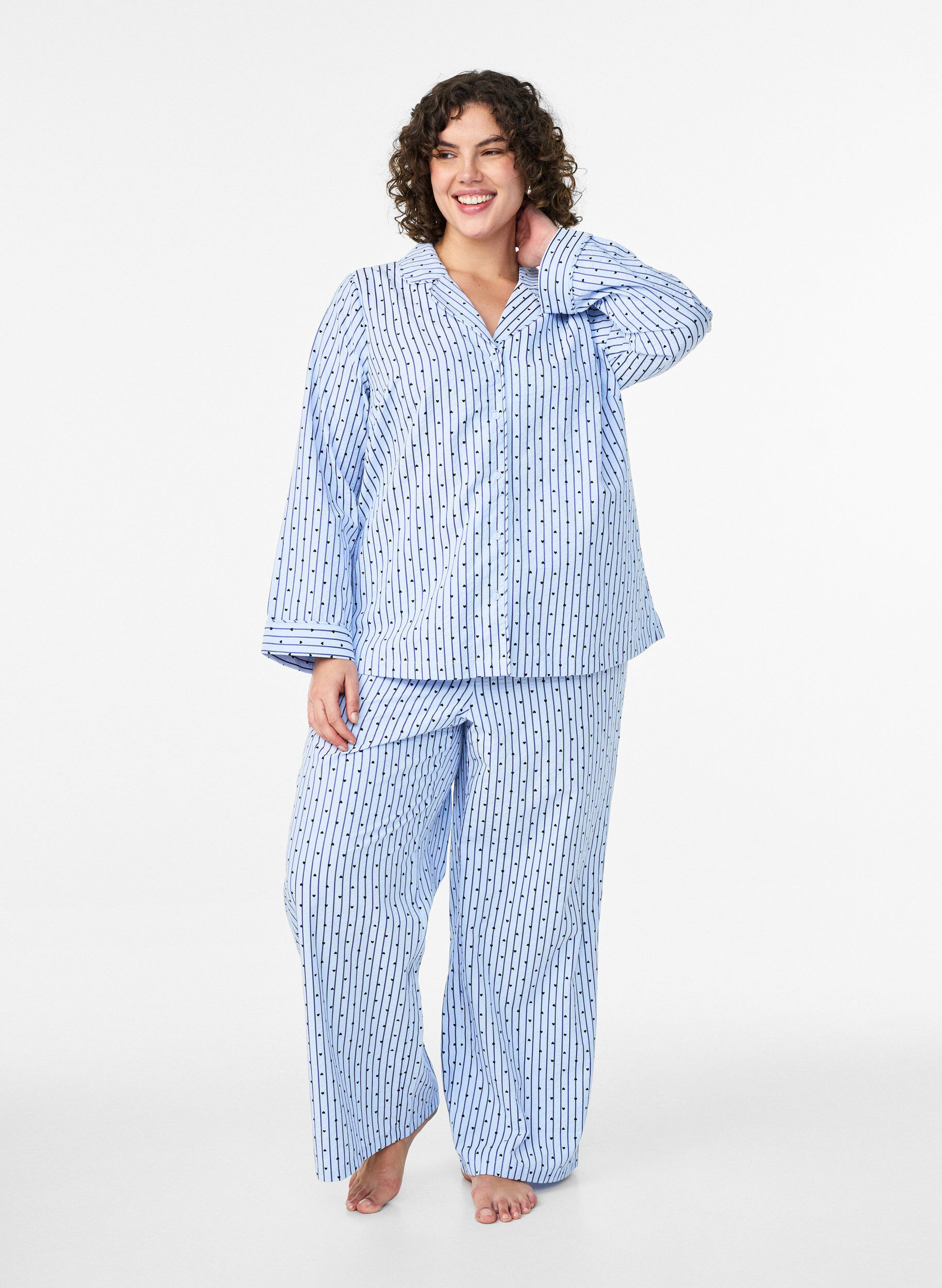 Zizzifashion Seersucker pyjama shirt with long sleeves, Light Blue, Model image number 1