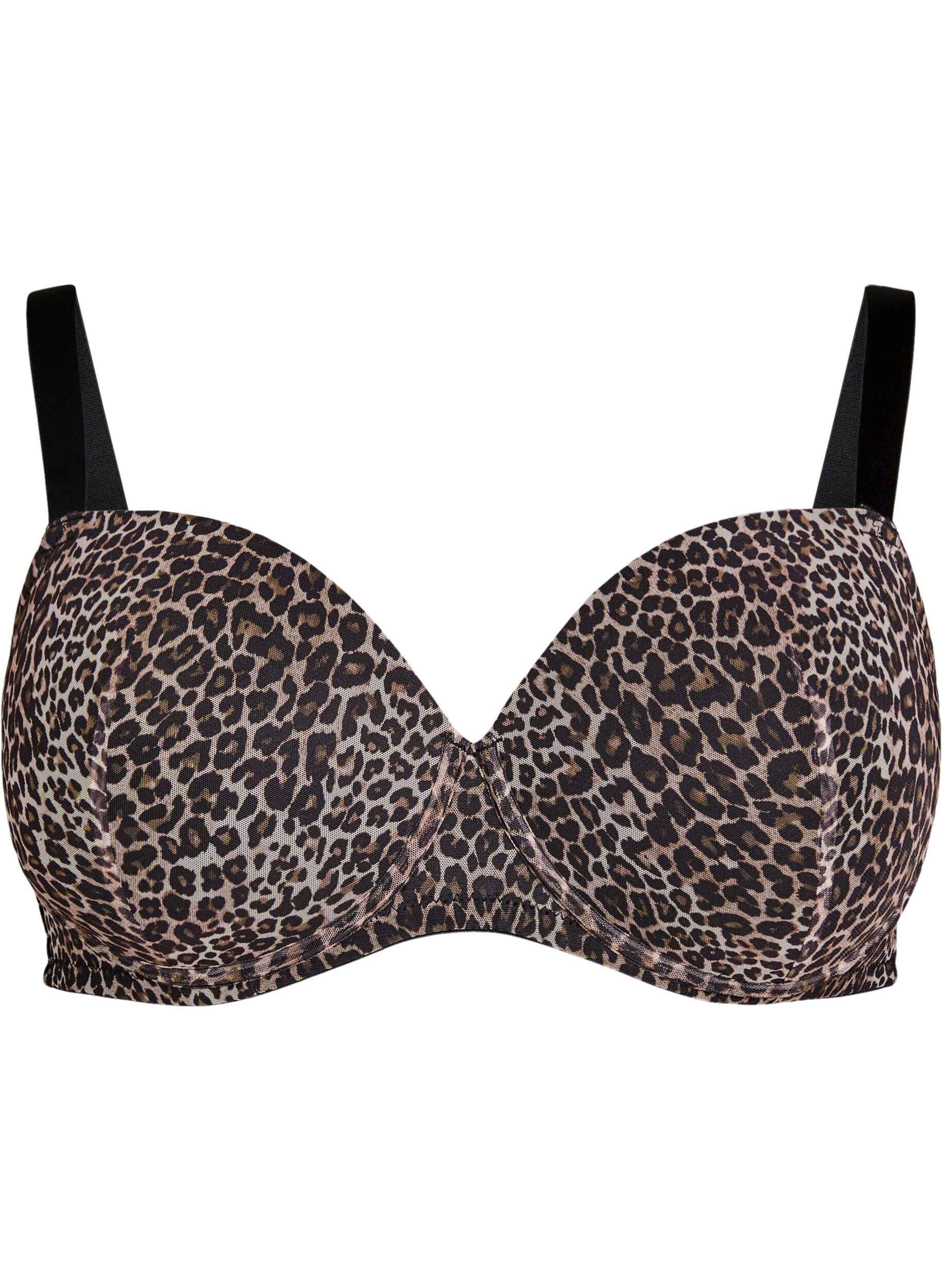 Moulded bra with leopard patterned mesh