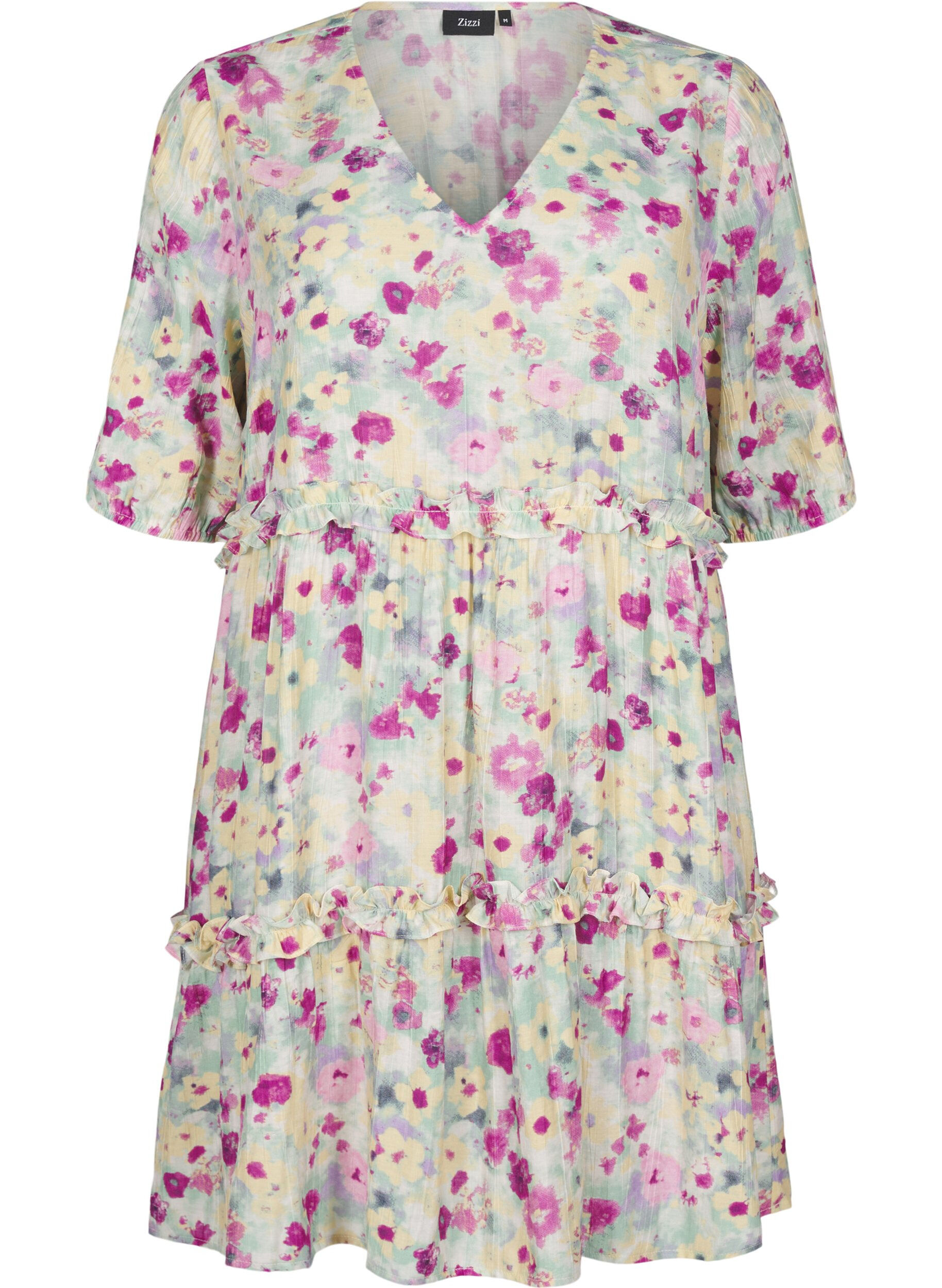 Zizzifashion Short summer dress with floral print, Vanilla, Packshot image number 0