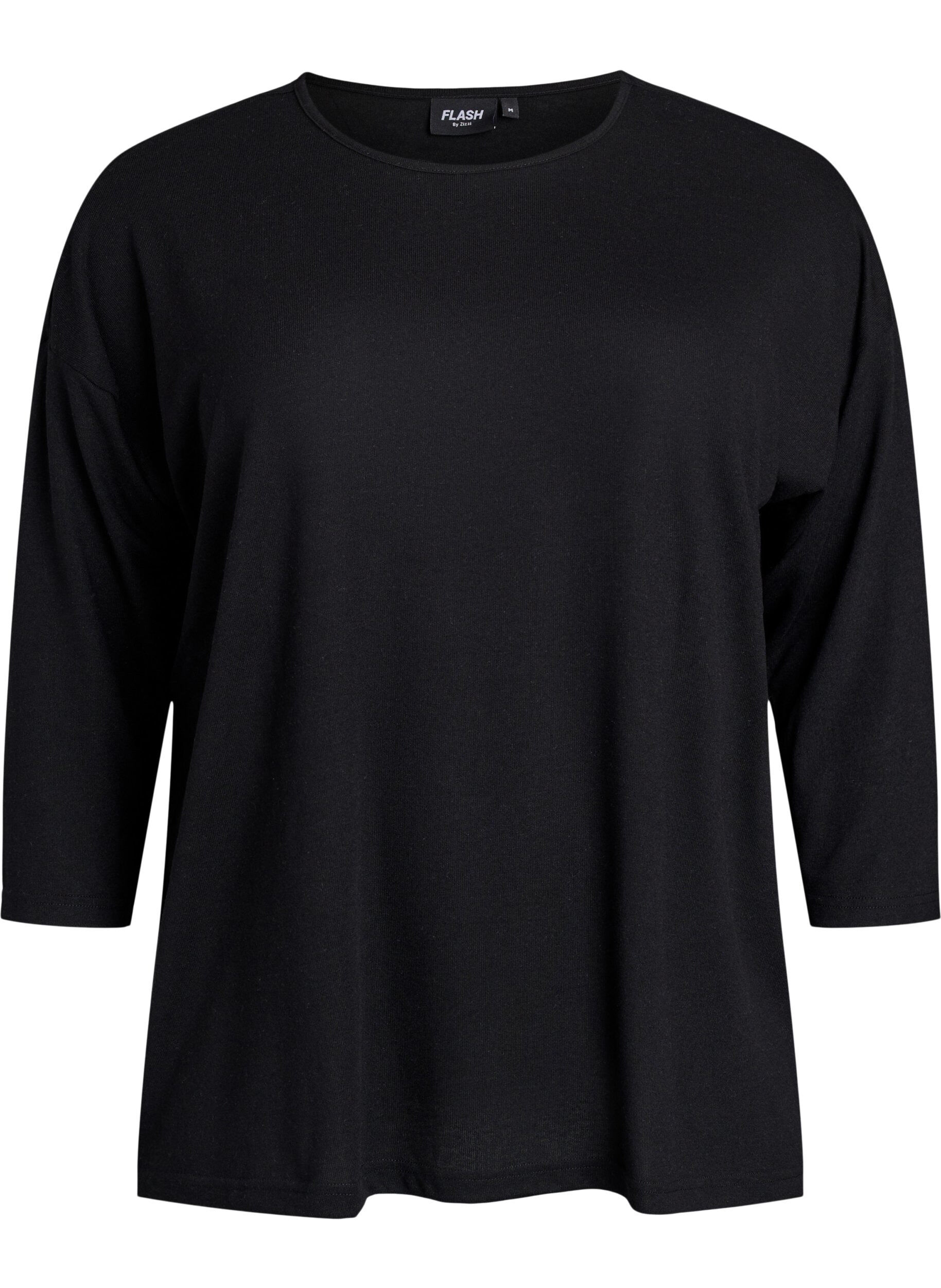 Zizzifashion Jersey blouse with 3/4 sleeves, Black, Packshot image number 0