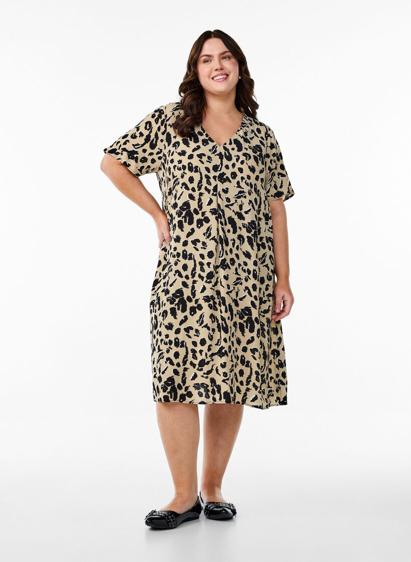 Viscose A-line dress, Beige, Model image number 1