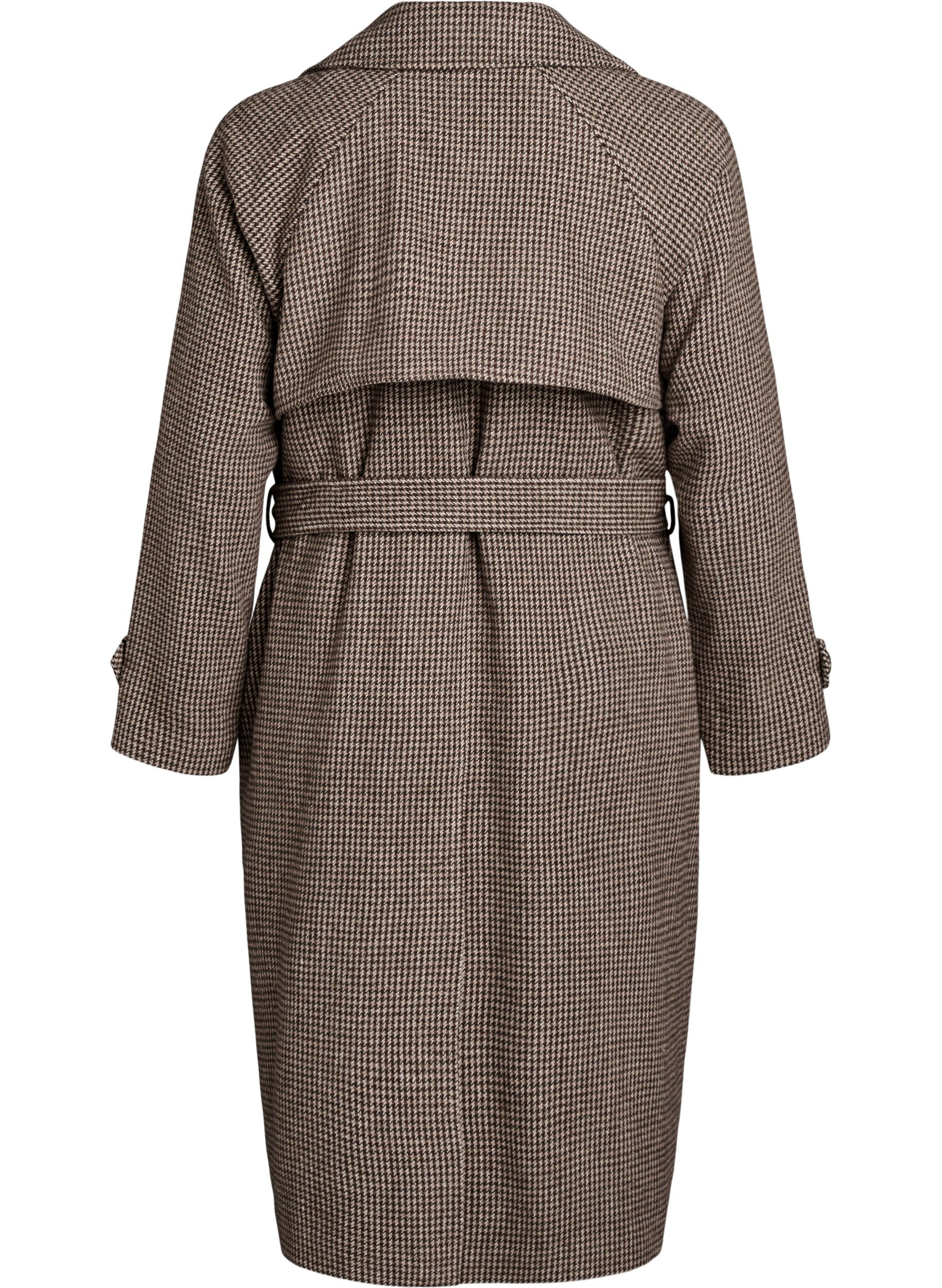 Zizzifashion Checked coat with belt, Brown, Packshot image number 1