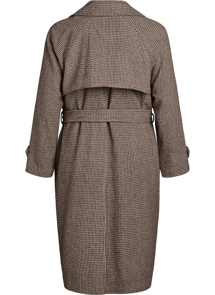 Checked coat with belt, Brown, Packshot image number 1