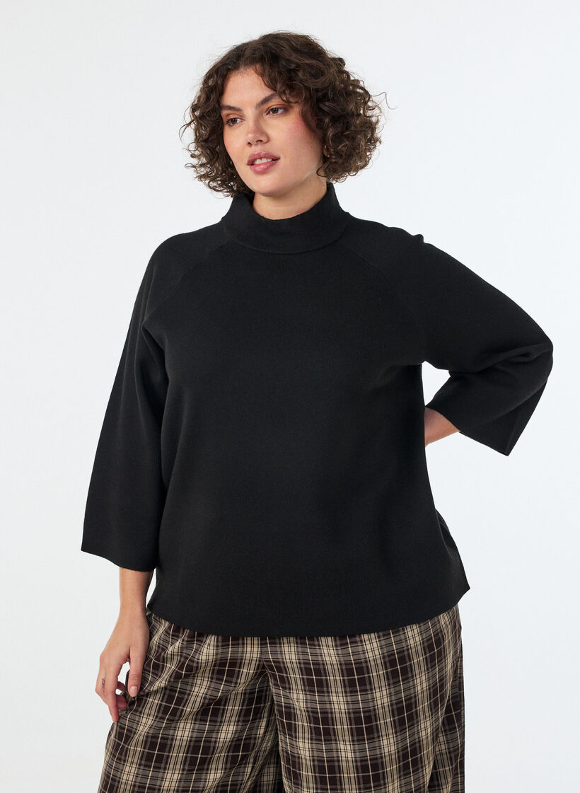 Knitted blouse in a viscose blend with a turtleneck, Black, Model image number 0