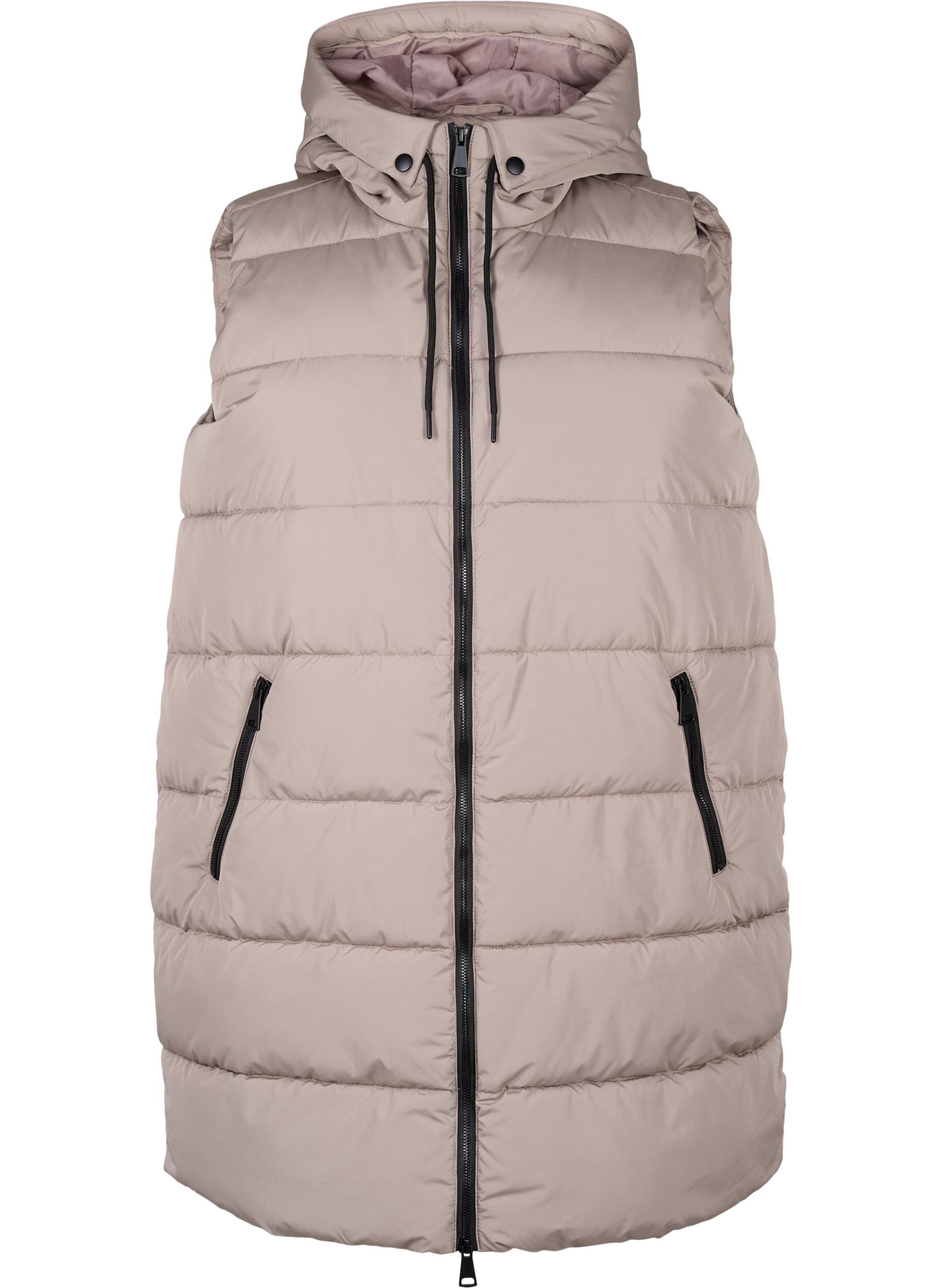 Zizzifashion Long vest with hood and pockets, Beige, Packshot image number 0