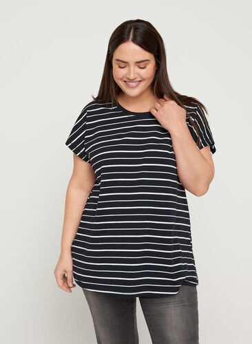 Striped t-shirt in cotton, Black/White Stripe, Model image number 0