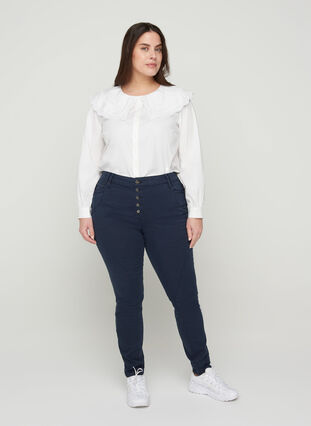 Close-fitting trousers with a button-fastening, Dark Blue, Model image number 0