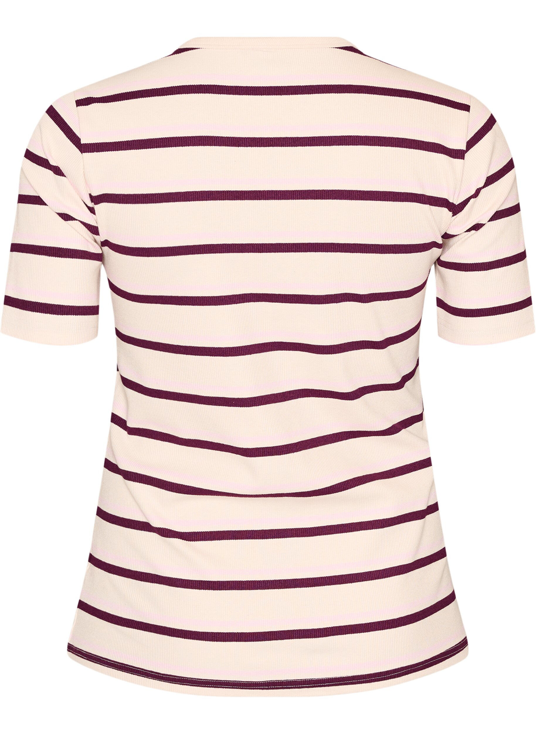 Zizzifashion Rib T-shirt with stripes and button detail, Purple, Packshot image number 1