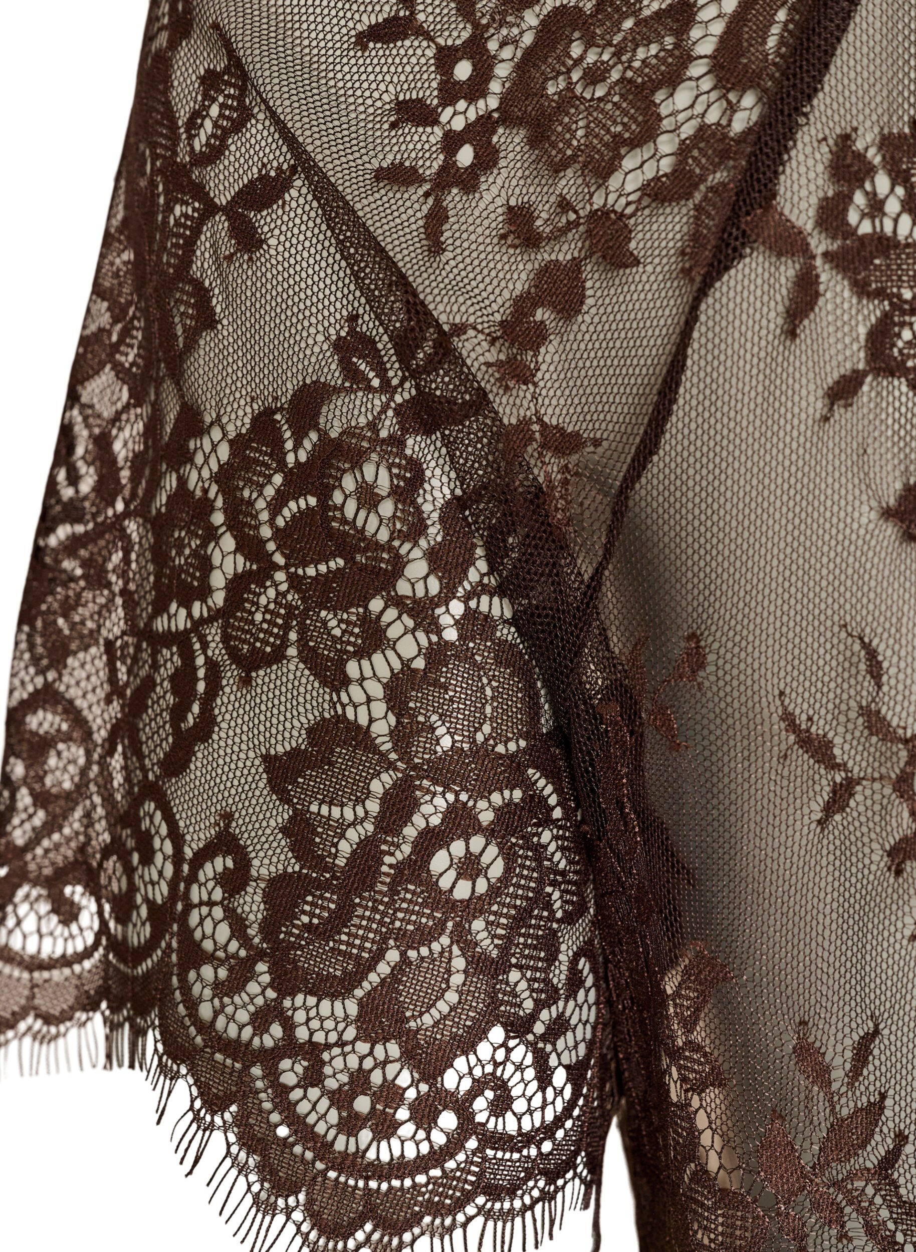 Zizzifashion Short-sleeved lace blouse with tie-fastening, Brown, Packshot image number 3