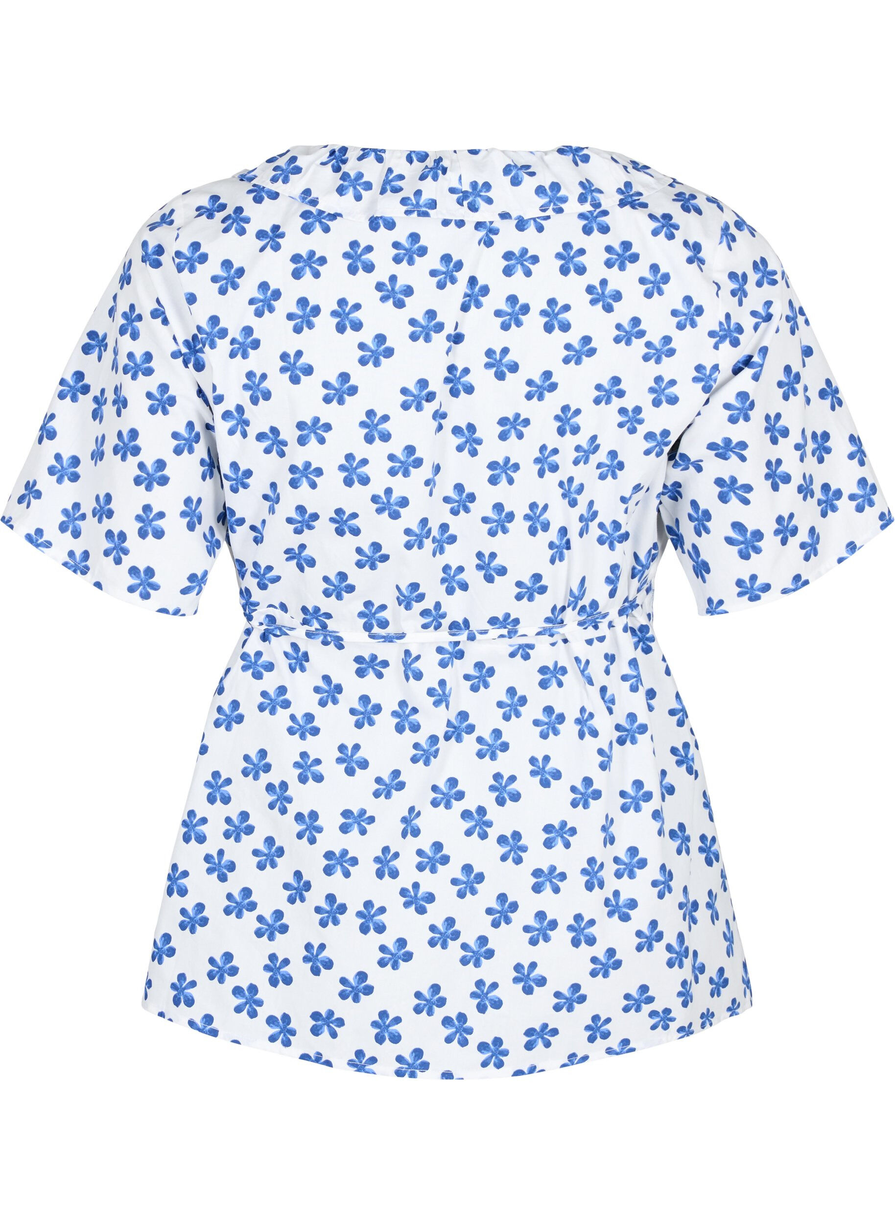 Zizzifashion Cotton wrap blouse with floral print, B.White/Small Flower, Packshot image number 1