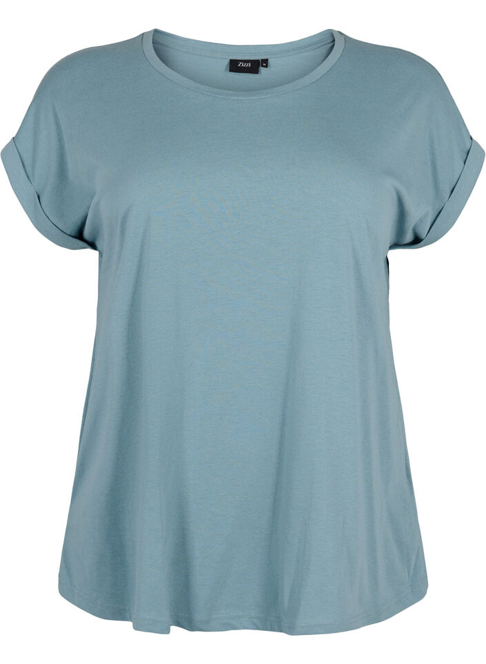 Short sleeved cotton blend t-shirt, Blue, Packshot image number 0